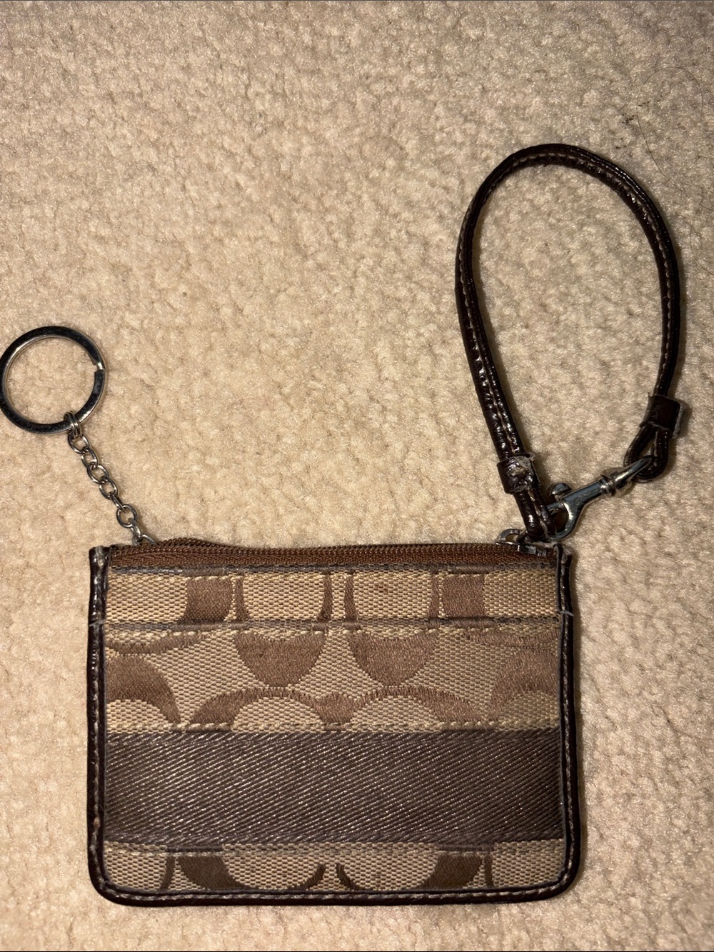Coach Brown Signature Canvas Wristlet Card Case
